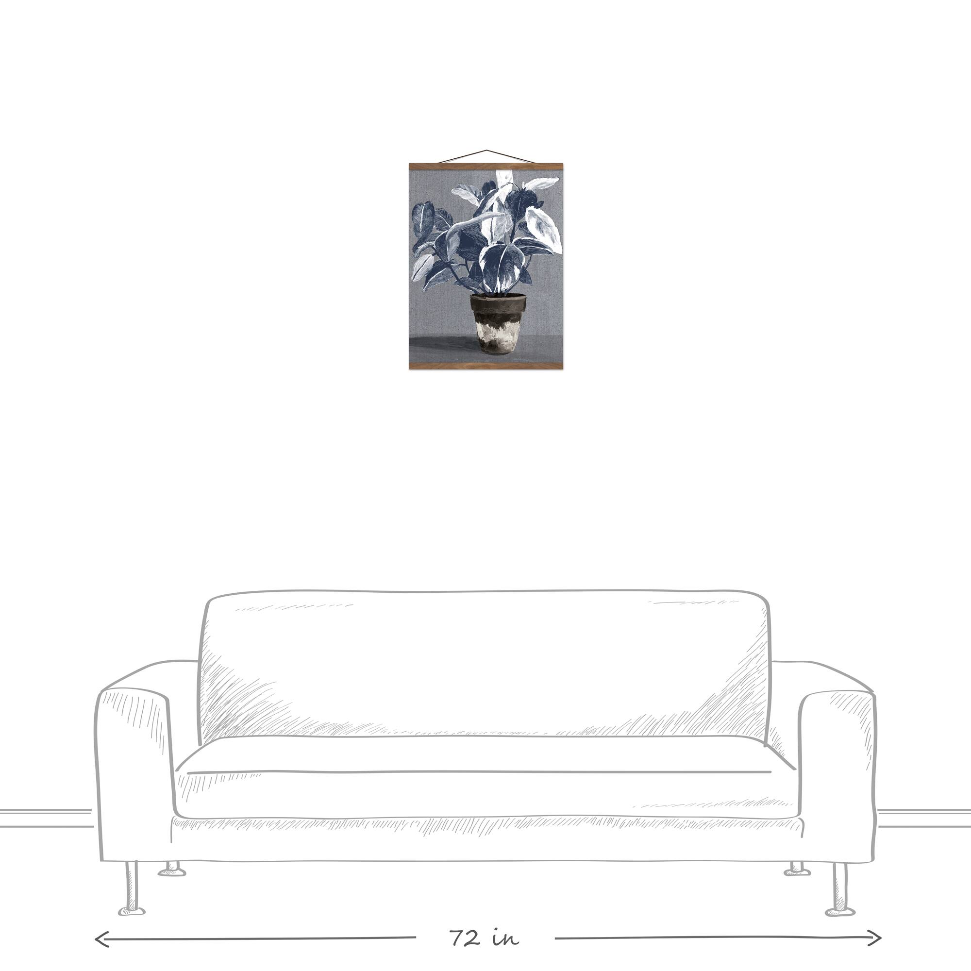 Blue White Plant 16" x 20" Teak Hanging Canvas